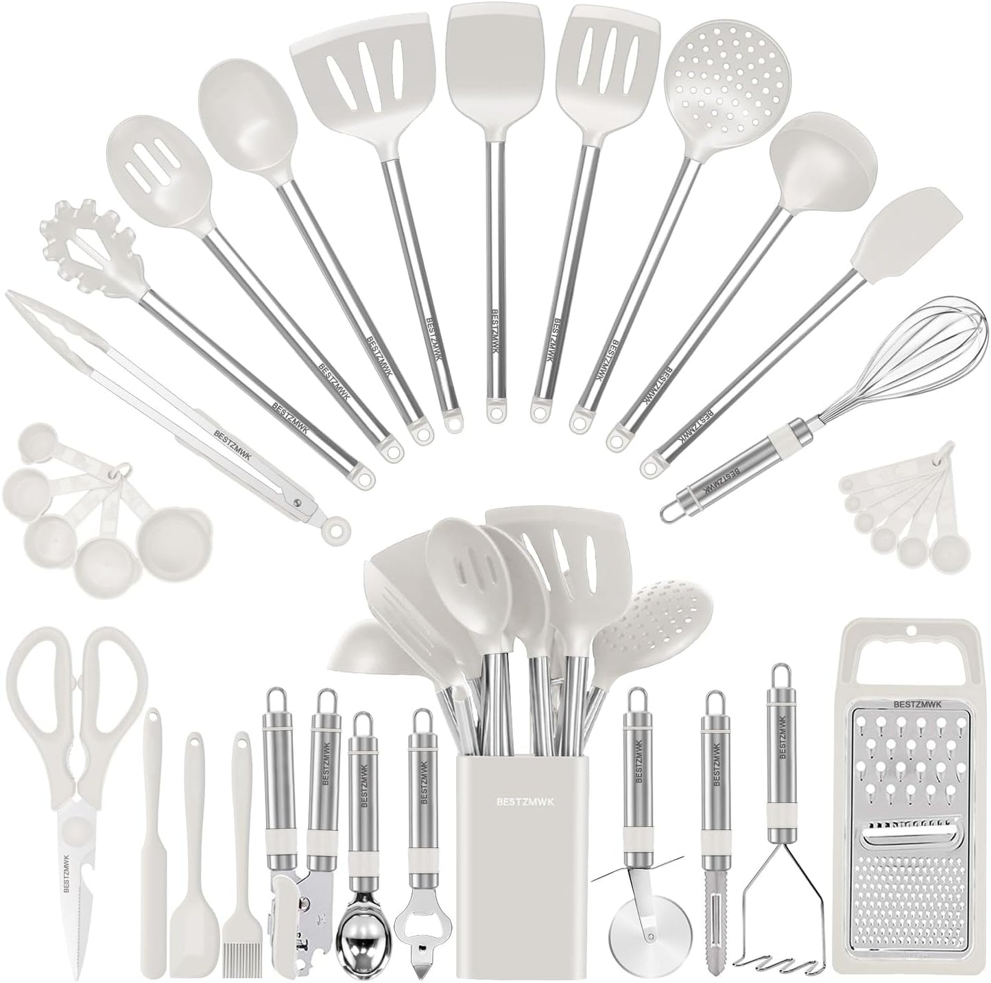 33-Piece Silicone Kitchen Utensil Set – Cooking Tools & Gadgets with Stainless Steel Handles, Nonstick Cookware Safe