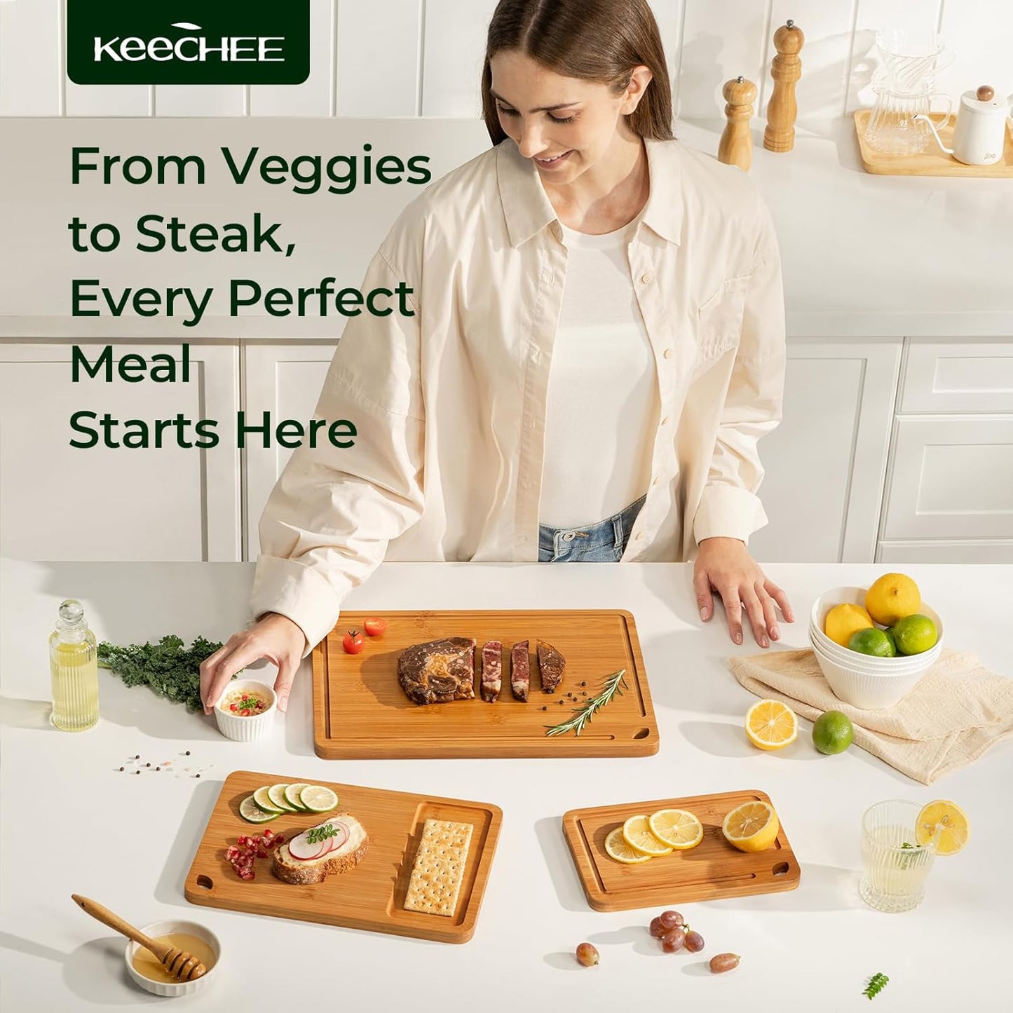 Durable Bamboo Cutting Board – Kitchen Chopping Board with Juice Groove & Built-in Handles, Ideal Gift for Cooking Lovers