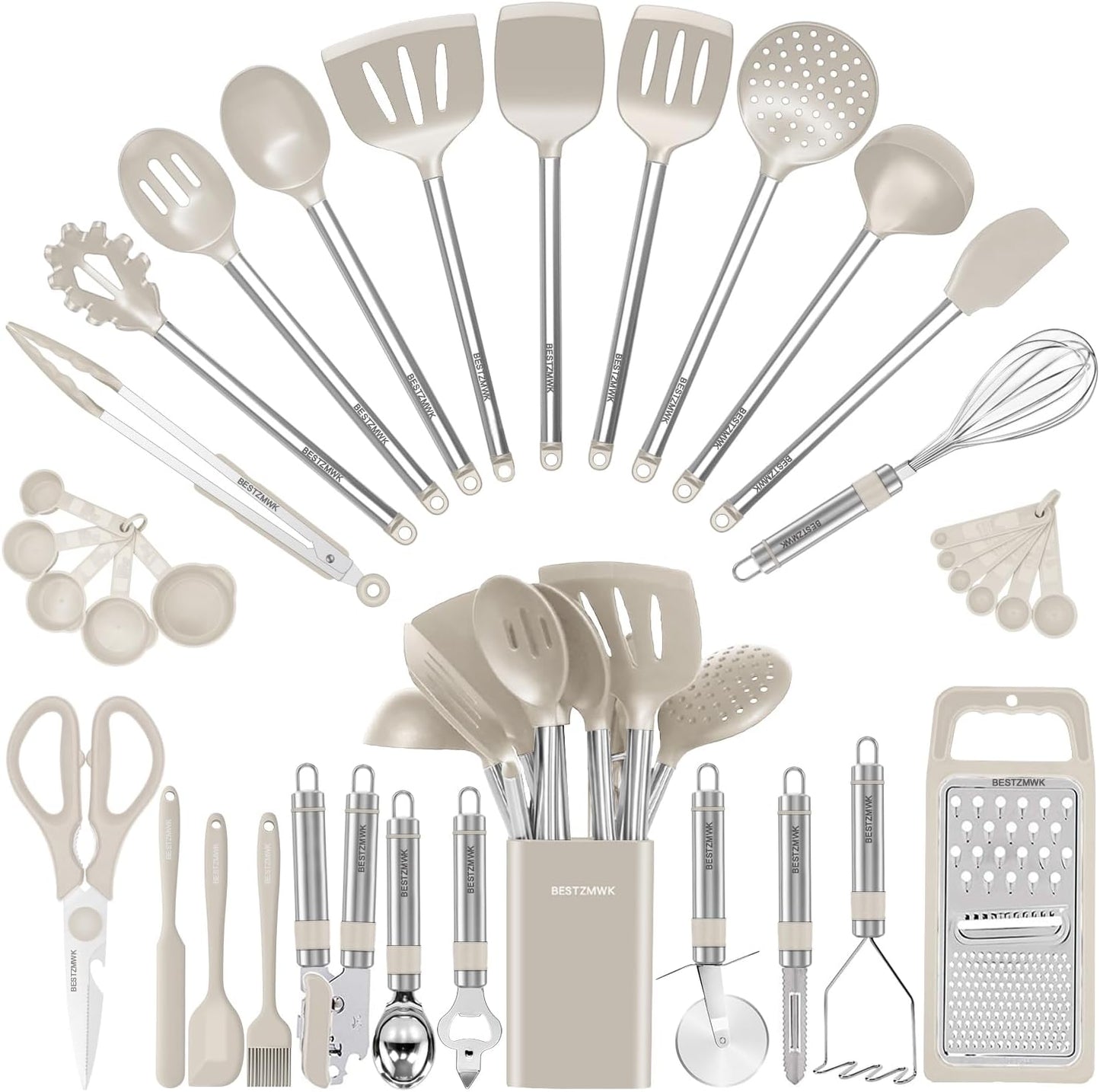 33-Piece Silicone Kitchen Utensil Set – Cooking Tools & Gadgets with Stainless Steel Handles, Nonstick Cookware Safe