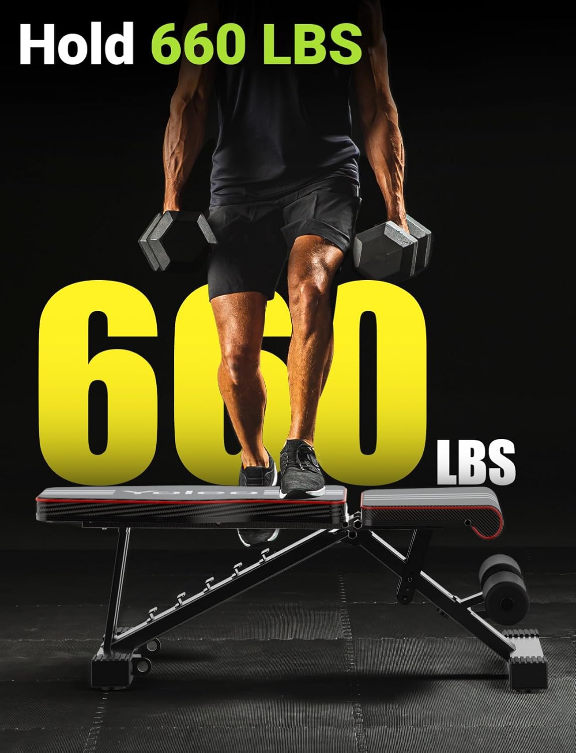 Yoleo Adjustable Weight Bench – Foldable Full Body Workout Bench for Home Gym, Incline/Decline/Flat Positions