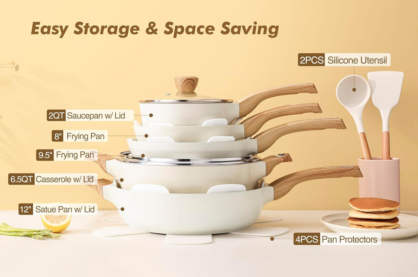 Ceramic Nonstick Cookware Set – 14-Piece Pots & Pans, Induction Compatible, Healthy & Toxin-Free