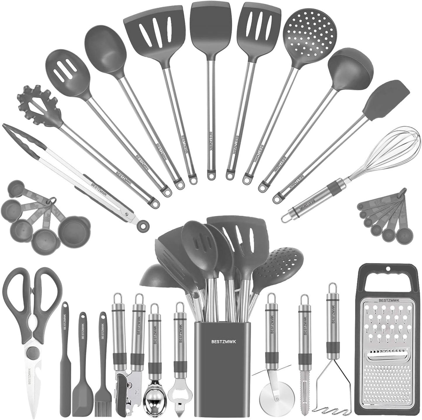 33-Piece Silicone Kitchen Utensil Set – Cooking Tools & Gadgets with Stainless Steel Handles, Nonstick Cookware Safe
