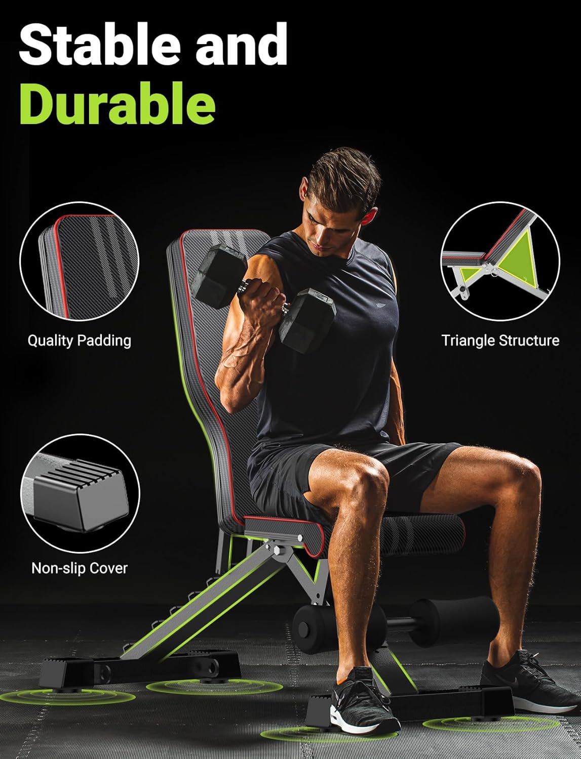 Yoleo Adjustable Weight Bench – Foldable Full Body Workout Bench for Home Gym, Incline/Decline/Flat Positions