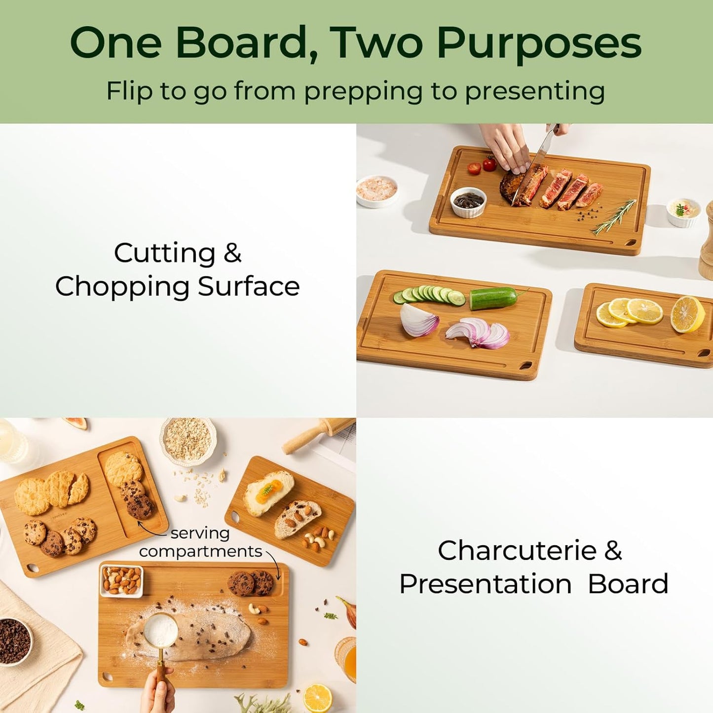 Durable Bamboo Cutting Board – Kitchen Chopping Board with Juice Groove & Built-in Handles, Ideal Gift for Cooking Lovers