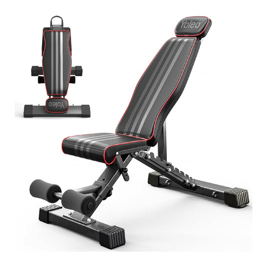 Yoleo Adjustable Weight Bench – Foldable Full Body Workout Bench for Home Gym, Incline/Decline/Flat Positions