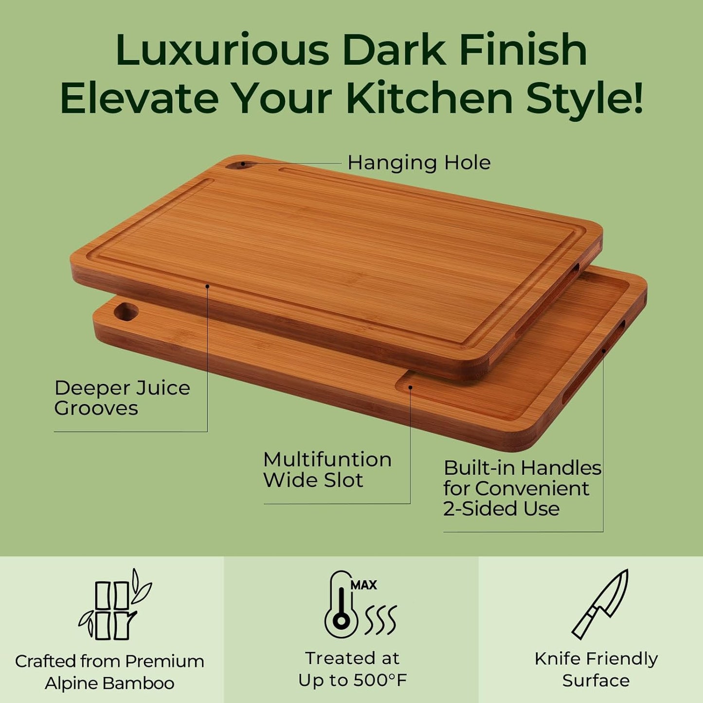 Durable Bamboo Cutting Board – Kitchen Chopping Board with Juice Groove & Built-in Handles, Ideal Gift for Cooking Lovers