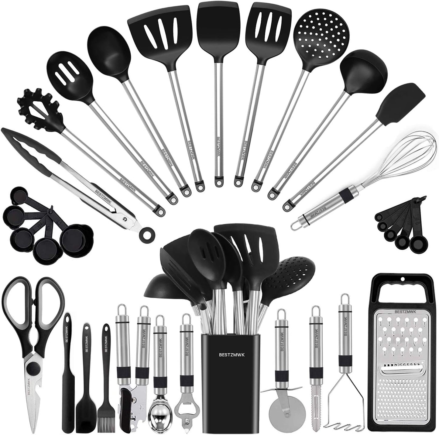 33-Piece Silicone Kitchen Utensil Set – Cooking Tools & Gadgets with Stainless Steel Handles, Nonstick Cookware Safe