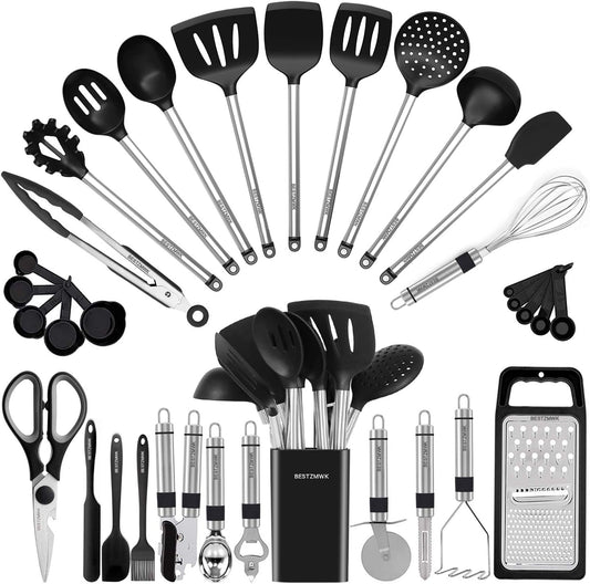 33-Piece Silicone Kitchen Utensil Set – Cooking Tools & Gadgets with Stainless Steel Handles, Nonstick Cookware Safe