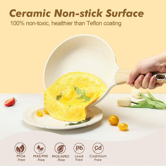 Ceramic Nonstick Cookware Set – 14-Piece Pots & Pans, Induction Compatible, Healthy & Toxin-Free